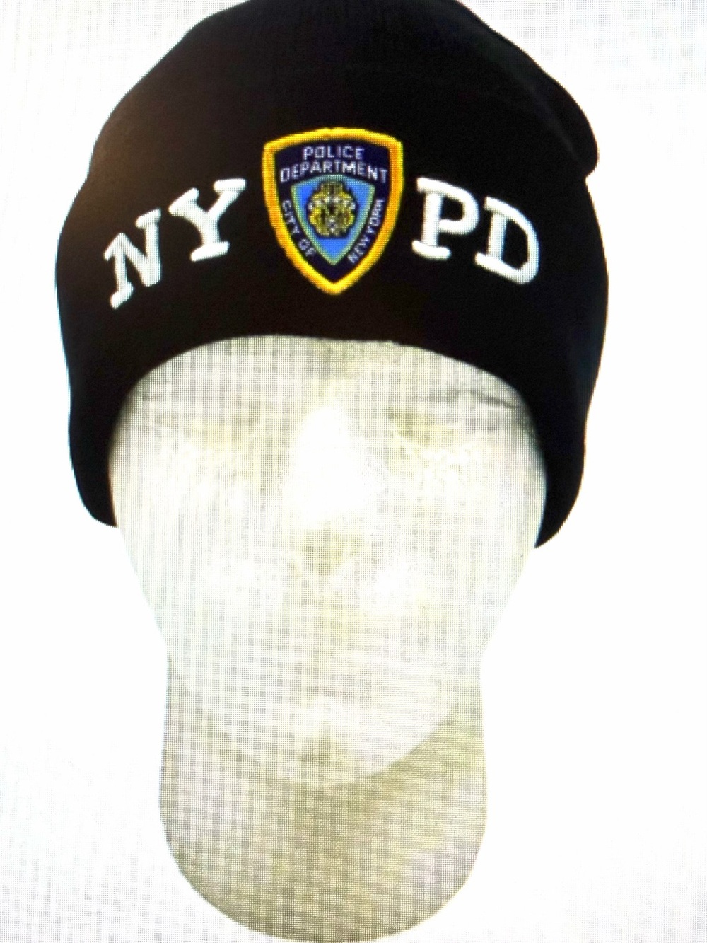NYPD Black Skull Embroidered Beanie Hat